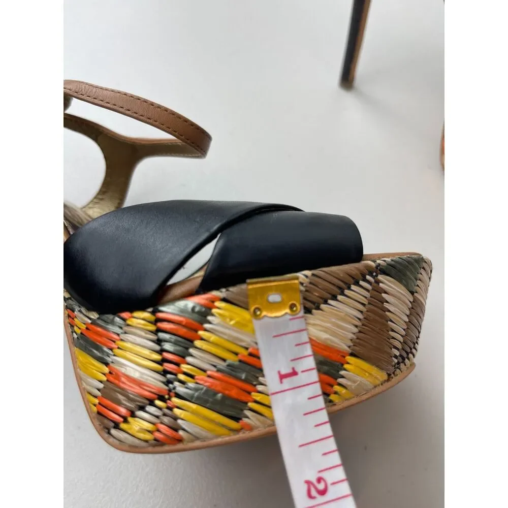 NWOB Sam Edelman Boho Woven Platform Sandals – Black & Tan Strappy Heels 6M - Picture 7 of 7